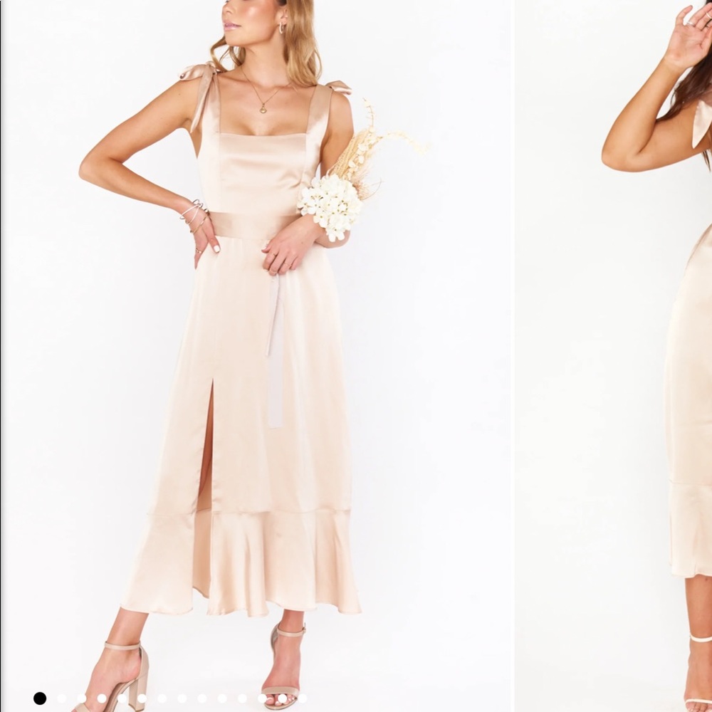 Mumu Claire Midi Dress Champagne Luxe Satin - Size Small brand new with tags on